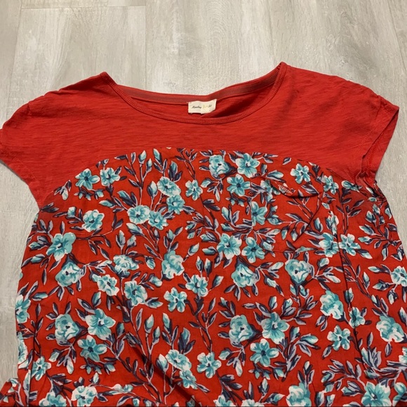 ANTHROPOLOGY Meadow Rue Red Mint Floral Top Shirt Sz S - Picture 4 of 6